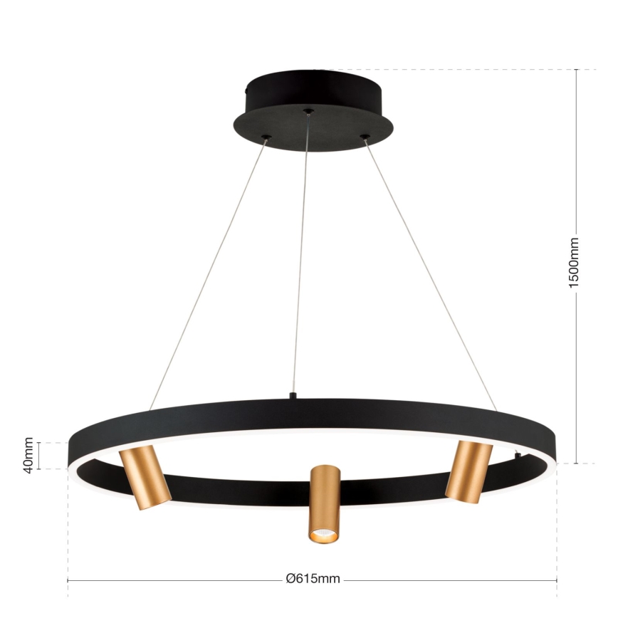 LED pendel dæmpbar BERLIN LED/50W/230V sort/guldfarvet