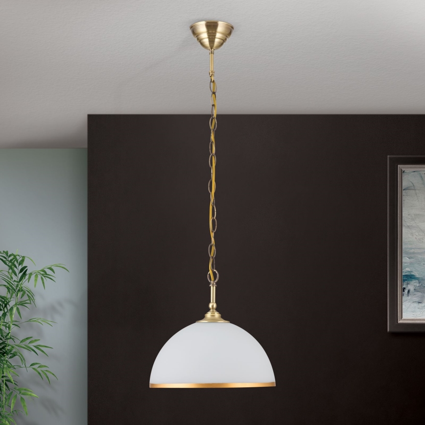 Pendel med kædeophæng OLD LAMP 1xE27/40W/230V diameter 30 cm hvid/messing