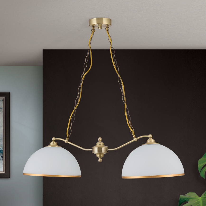 Pendel med kædeophæng OLD LAMP 2xE27/40W/230V hvid/messing