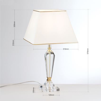 Bordlampe i krystal VERONIQUE 1xE27/60W/230V cremefarvet/guldfarvet