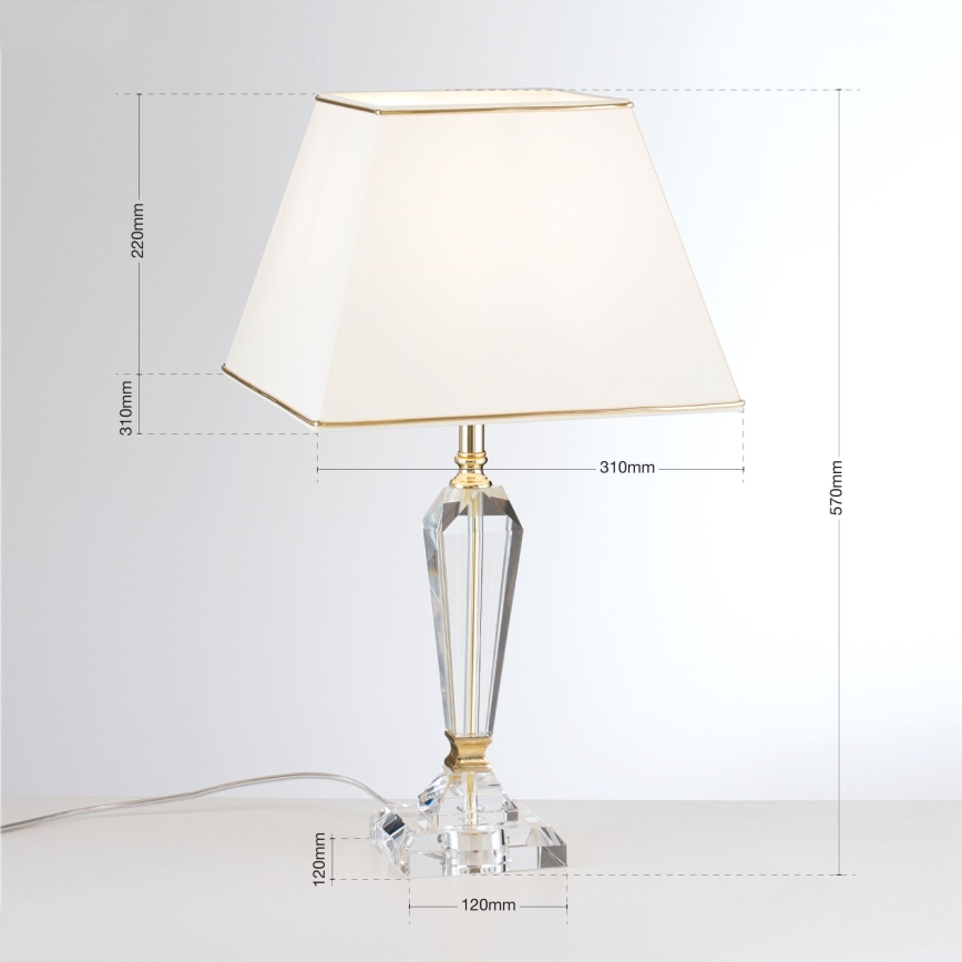 Bordlampe i krystal VERONIQUE 1xE27/60W/230V cremefarvet/guldfarvet