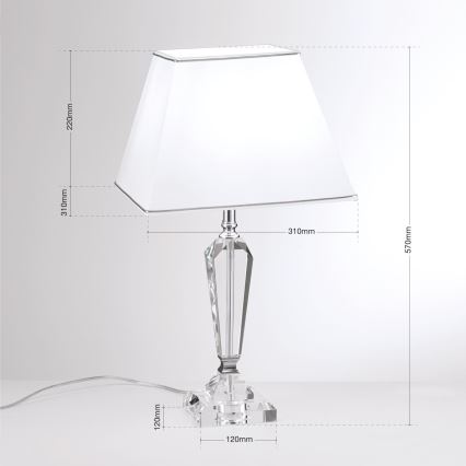 Bordlampe i krystal VERONIQUE 1xE27/60W/230V hvid/krom