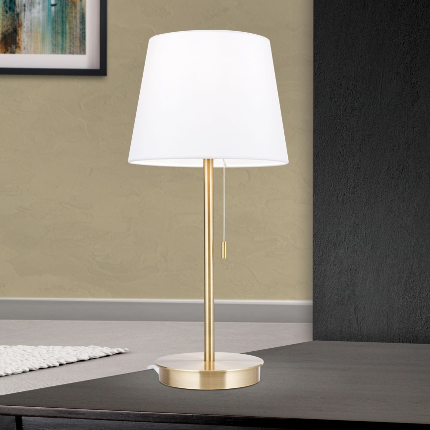 Bordlampe med USB-port LUDWIG 1xE27/40W/230V 50 cm hvid/guldfarvet