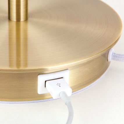 Bordlampe med USB-port LUDWIG 1xE27/40W/230V 50 cm hvid/guldfarvet