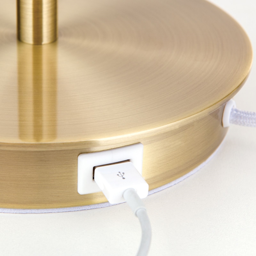 Bordlampe med USB-port LUDWIG 1xE27/40W/230V 50 cm hvid/guldfarvet