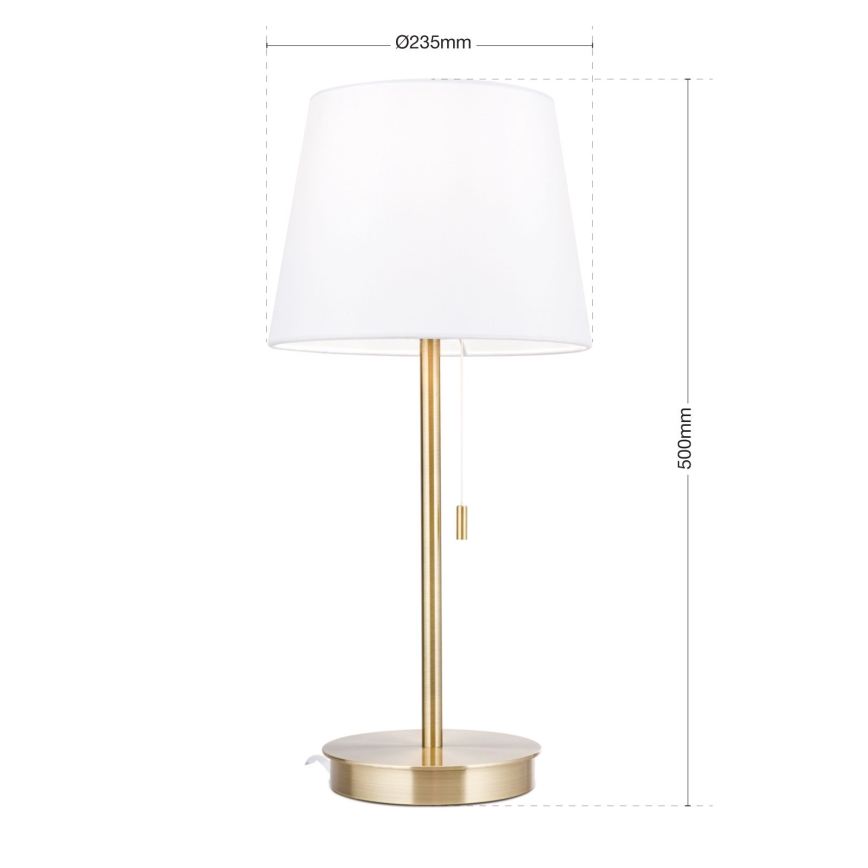 Bordlampe med USB-port LUDWIG 1xE27/40W/230V 50 cm hvid/guldfarvet
