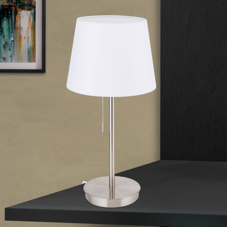 Bordlampe med USB-port LUDWIG 1xE27/40W/230V 50 cm hvid/mat krom