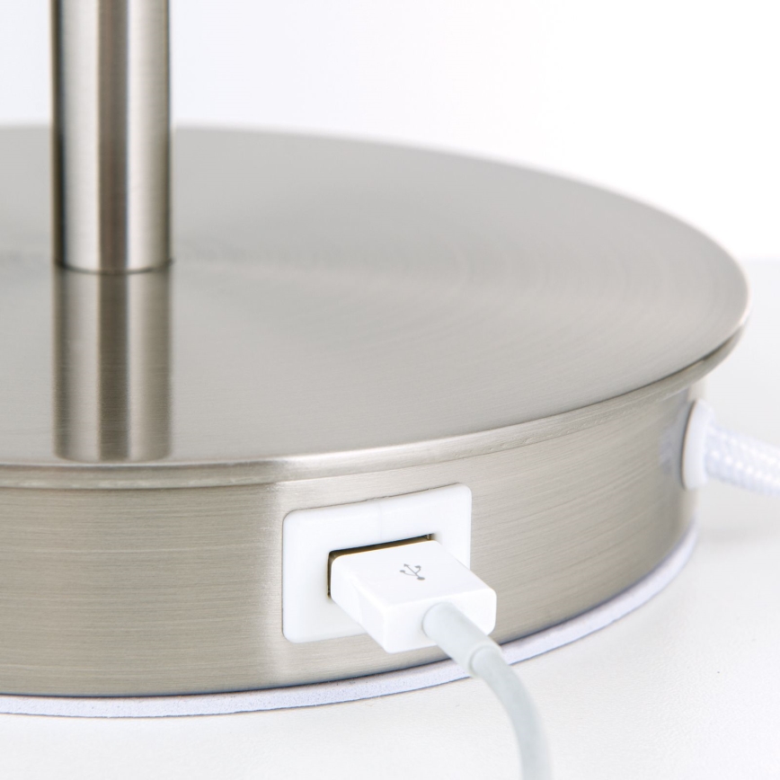 Bordlampe med USB-port LUDWIG 1xE27/40W/230V 50 cm hvid/mat krom
