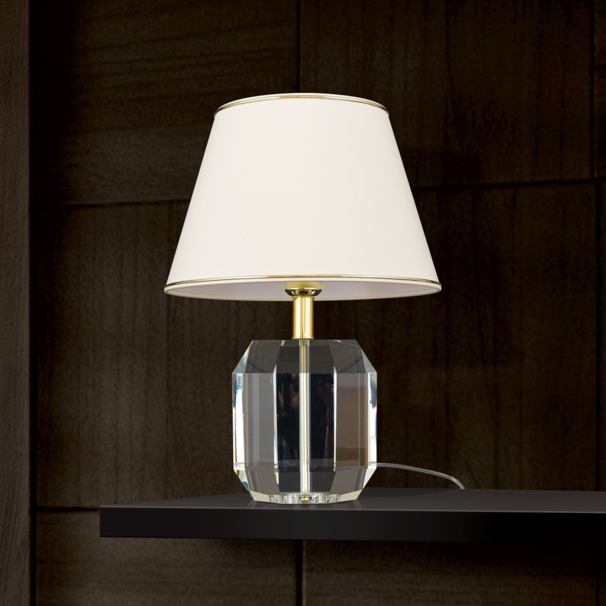Bordlampe i krystal ALEXIS 1xE27/60W/230V cremefarvet/guldfarvet/transparent