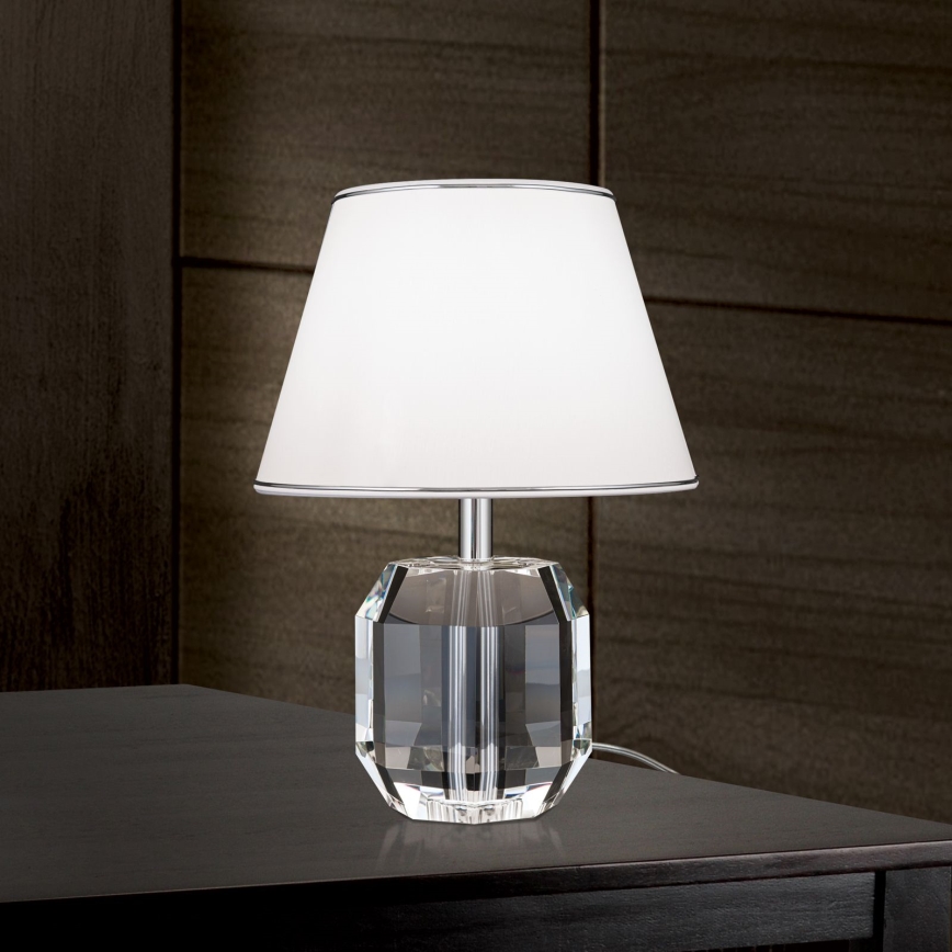 Bordlampe i krystal ALEXIS 1xE27/60W/230V hvid/skinnende krom/transparent
