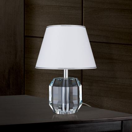 Bordlampe i krystal ALEXIS 1xE27/60W/230V hvid/skinnende krom/transparent
