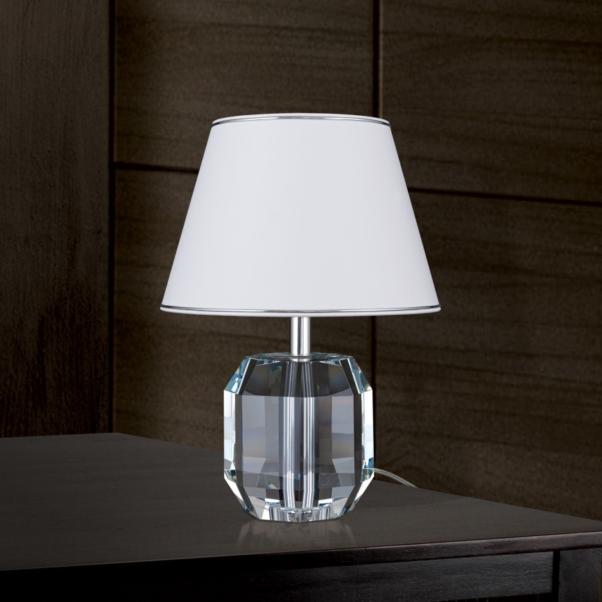 Bordlampe i krystal ALEXIS 1xE27/60W/230V hvid/skinnende krom/transparent