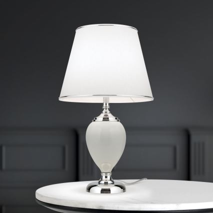 Bordlampe OVUM 1xE27/40W/230V 48 cm keramik hvid/skinnende krom