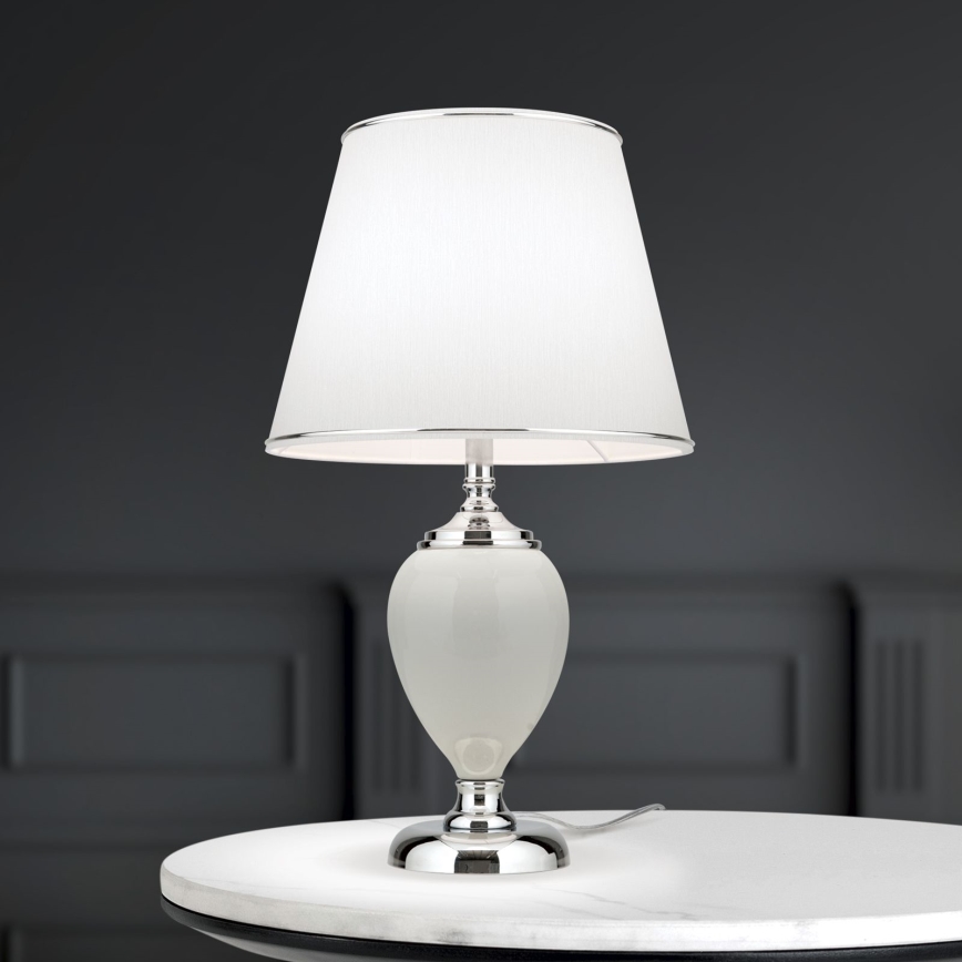 Bordlampe OVUM 1xE27/40W/230V 48 cm keramik hvid/skinnende krom