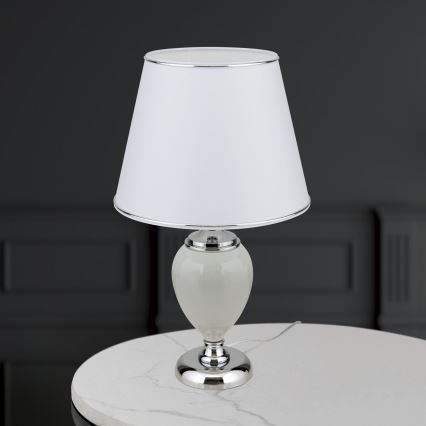Bordlampe OVUM 1xE27/40W/230V 48 cm keramik hvid/skinnende krom