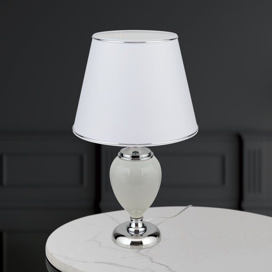 Bordlampe OVUM 1xE27/40W/230V 48 cm keramik hvid/skinnende krom