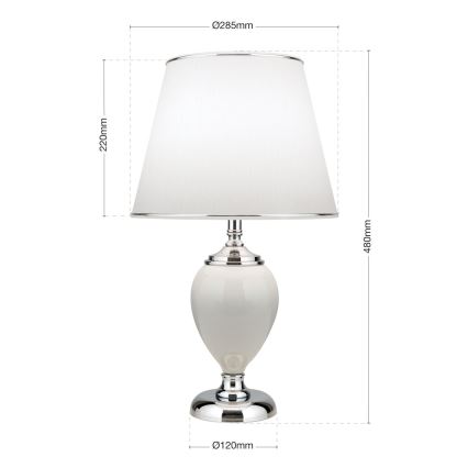 Bordlampe OVUM 1xE27/40W/230V 48 cm keramik hvid/skinnende krom