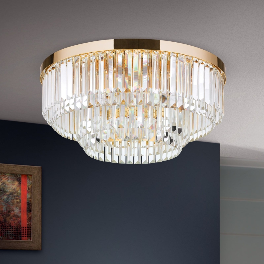 LED Loftlampe i krystal dæmpbar PRISM LED/80W/230V diameter 55 cm 24K guldfarvet
