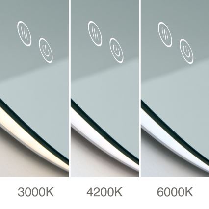 LED vægmonteret opvarmet badeværelsesspejl med bagbelysning FOCUS LED/27W/230V 3000/4200/6000K Ø 80 cm IP44