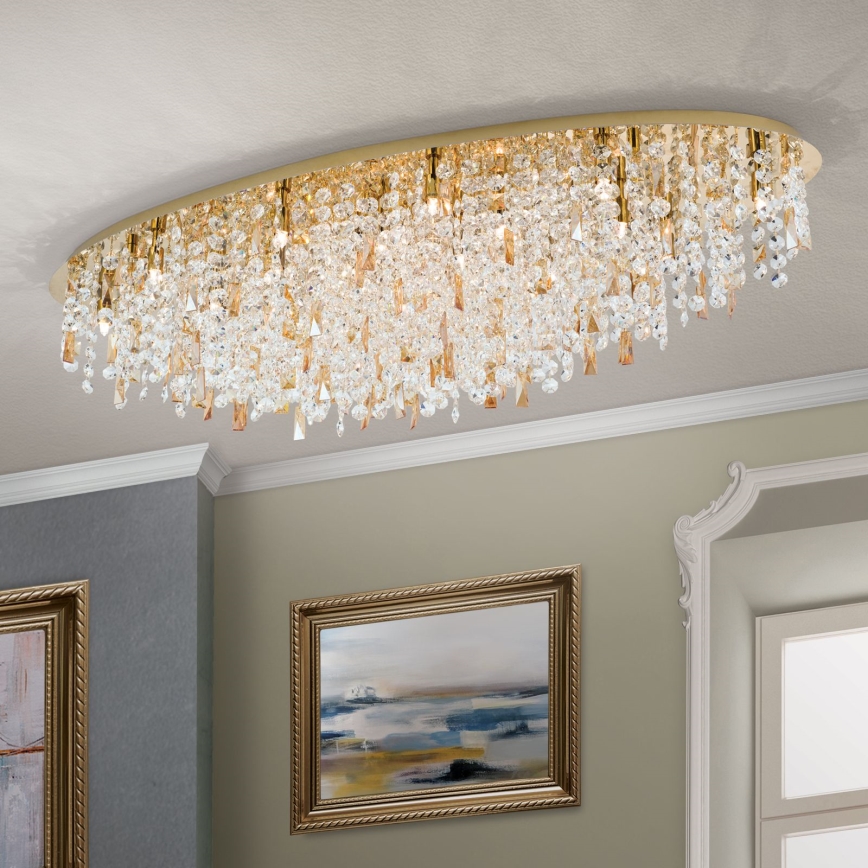 Loftlampe i krystal CRYSTALRIVER 21xG9/40W/230V guldfarvet