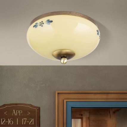 Loftlampe LANDHAUS 1xE27/60W/230V Ø 21 cm bronze/beige/blå