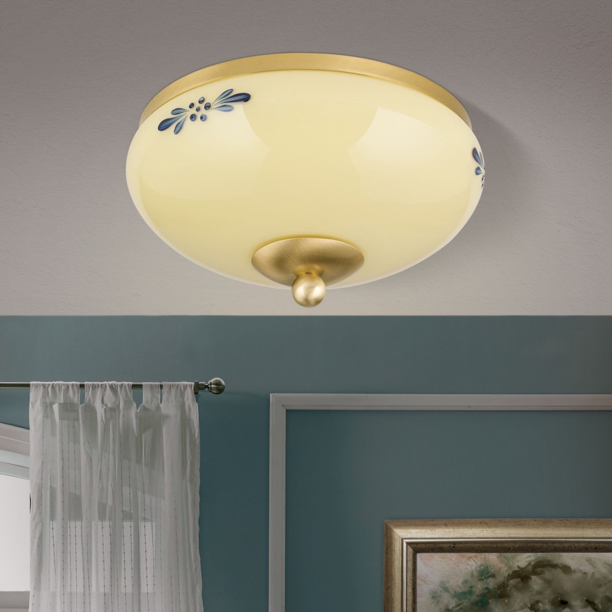 Loftlampe LANDHAUS 1xE27/60W/230V, Ø 21 cm, messing/beige/blå