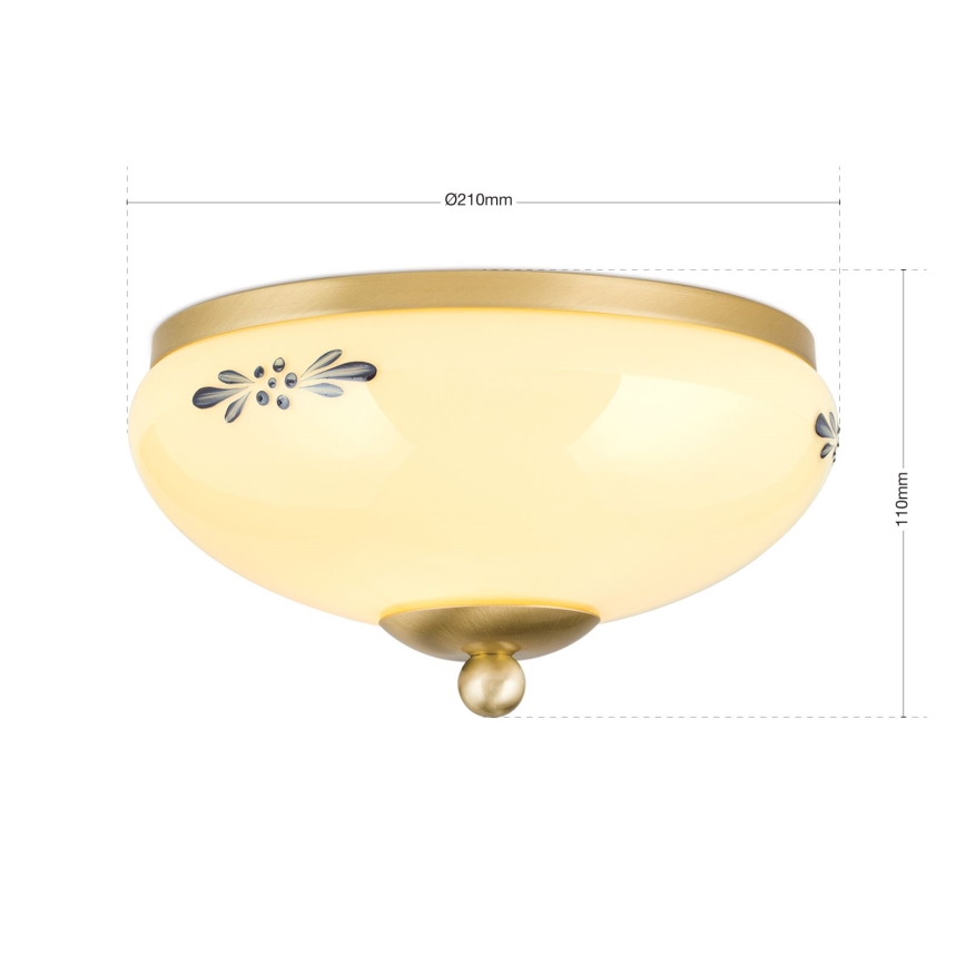 Loftlampe LANDHAUS 1xE27/60W/230V, Ø 21 cm, messing/beige/blå