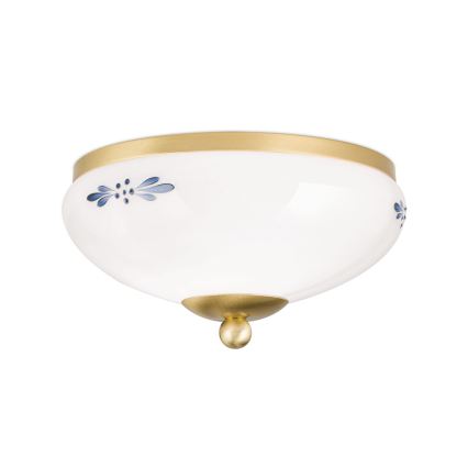 Loftlampe LANDHAUS 1xE27/60W/230V Ø 21 cm messing/hvid/blå
