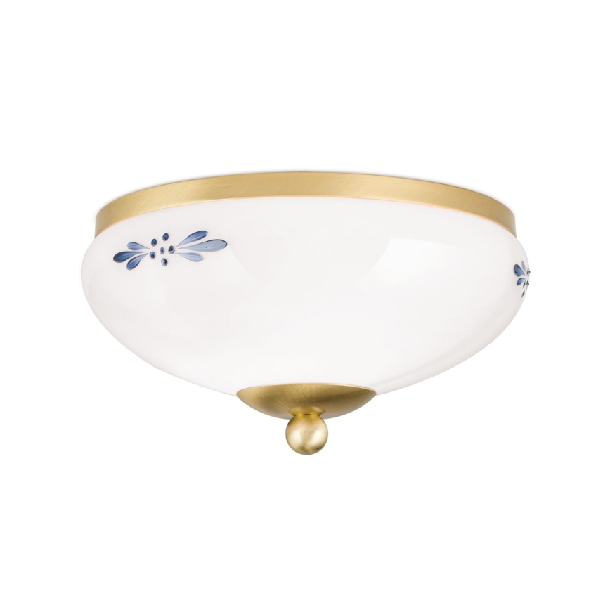 Loftlampe LANDHAUS 1xE27/60W/230V Ø 21 cm messing/hvid/blå