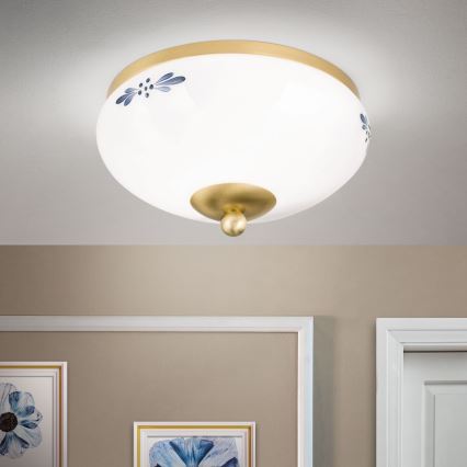 Loftlampe LANDHAUS 1xE27/60W/230V Ø 21 cm messing/hvid/blå