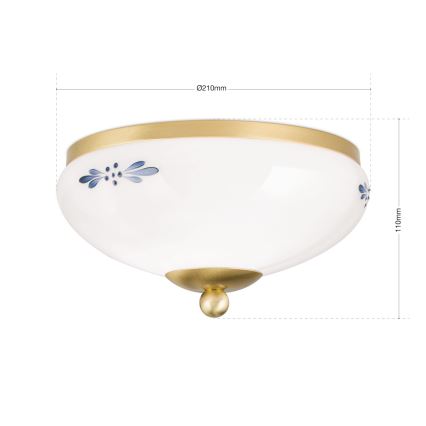 Loftlampe LANDHAUS 1xE27/60W/230V Ø 21 cm messing/hvid/blå