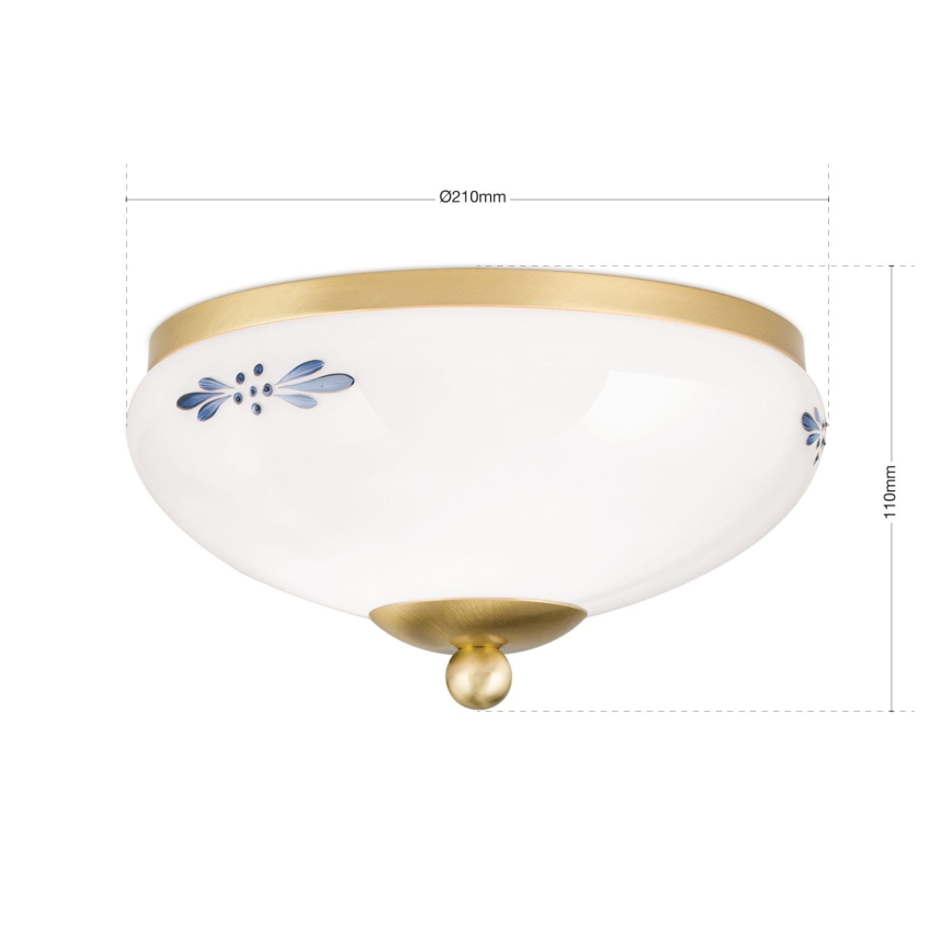 Loftlampe LANDHAUS 1xE27/60W/230V Ø 21 cm messing/hvid/blå