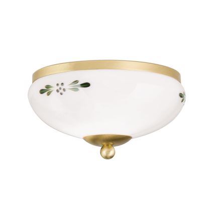 Loftlampe LANDHAUS 1xE27/60W/230V Ø 21 cm messing/hvid/grøn
