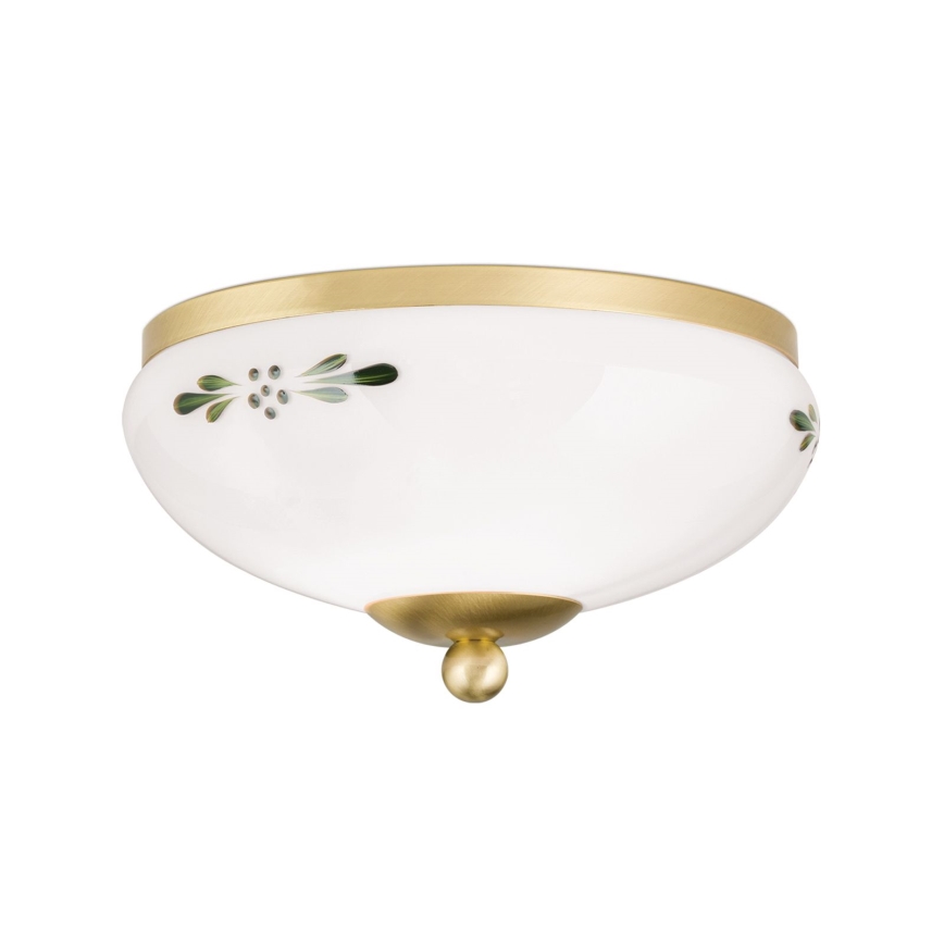 Loftlampe LANDHAUS 1xE27/60W/230V Ø 21 cm messing/hvid/grøn