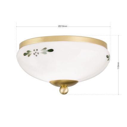 Loftlampe LANDHAUS 1xE27/60W/230V Ø 21 cm messing/hvid/grøn