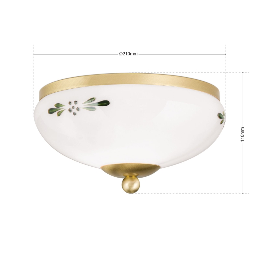 Loftlampe LANDHAUS 1xE27/60W/230V Ø 21 cm messing/hvid/grøn