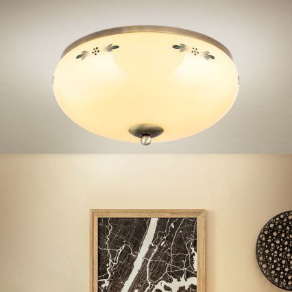 Loftlampe LANDHAUS 3xE27/60W/230V Ø 35 cm bronze/beige/blå
