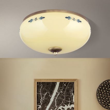 Loftlampe LANDHAUS 3xE27/60W/230V Ø 35 cm bronze/beige/blå