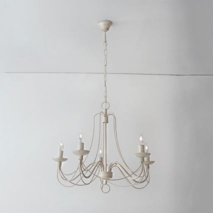 Pendel med kædeophæng VELA 5xE14/40W/230V diameter 60 cm hvid/guldfarvet/patina