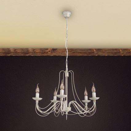 Pendel med kædeophæng VELA 5xE14/40W/230V diameter 60 cm hvid/guldfarvet/patina
