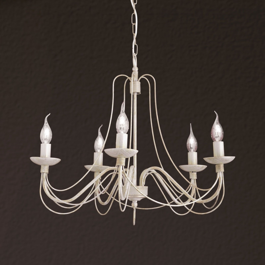 Pendel med kædeophæng VELA 5xE14/40W/230V diameter 60 cm hvid/guldfarvet/patina