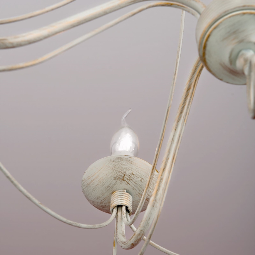 Pendel med kædeophæng VELA 5xE14/40W/230V diameter 60 cm hvid/guldfarvet/patina
