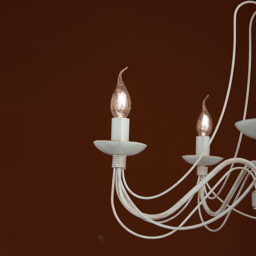 Pendel med kædeophæng VELA 5xE14/40W/230V diameter 60 cm hvid/guldfarvet/patina