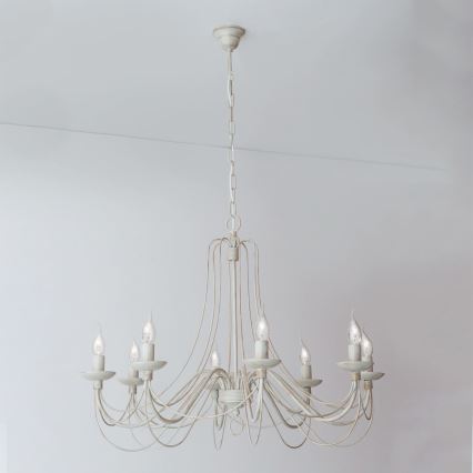 Pendel med kædeophæng VELA 8xE14/40W/230V diameter 80 cm hvid/guldfarvet/patina