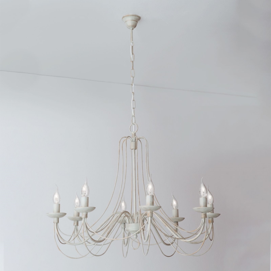 Pendel med kædeophæng VELA 8xE14/40W/230V diameter 80 cm hvid/guldfarvet/patina