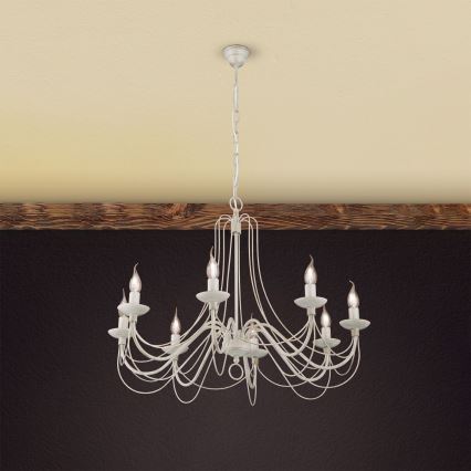 Pendel med kædeophæng VELA 8xE14/40W/230V diameter 80 cm hvid/guldfarvet/patina