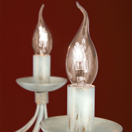 Pendel med kædeophæng VELA 8xE14/40W/230V diameter 80 cm hvid/guldfarvet/patina