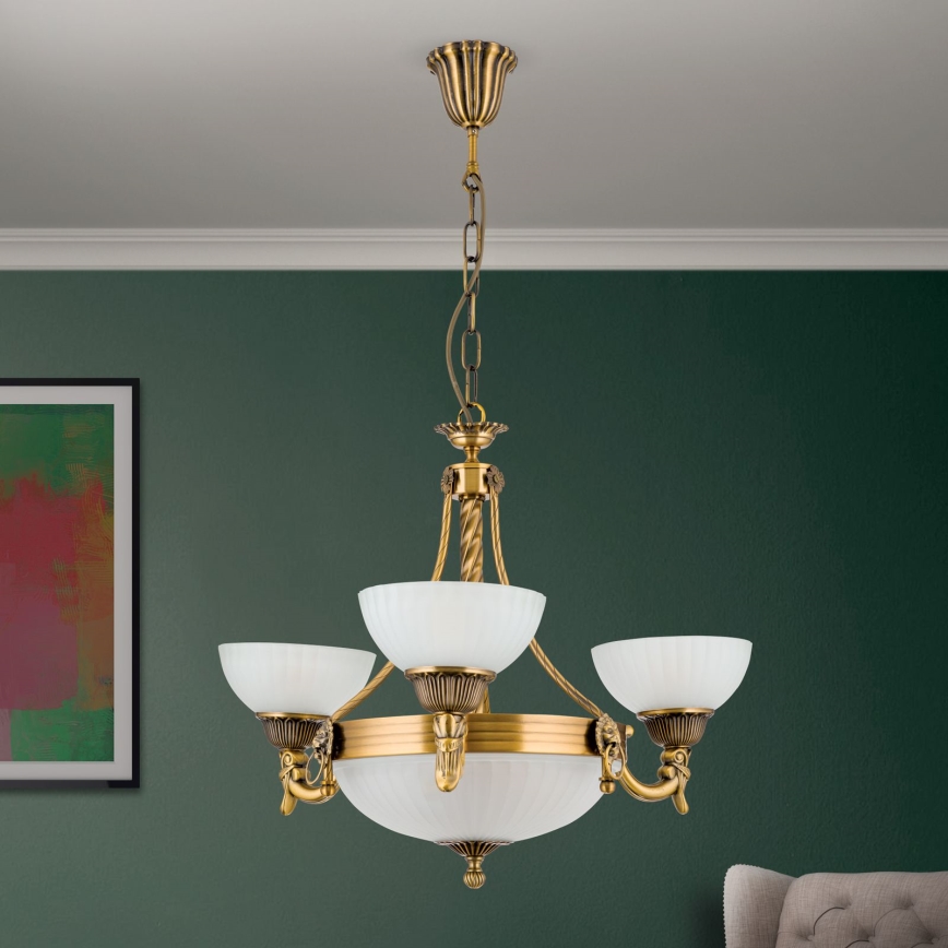 Pendel med kædeophæng ROCCA 6xE27/60W/230V diameter 64 cm bronze/hvid