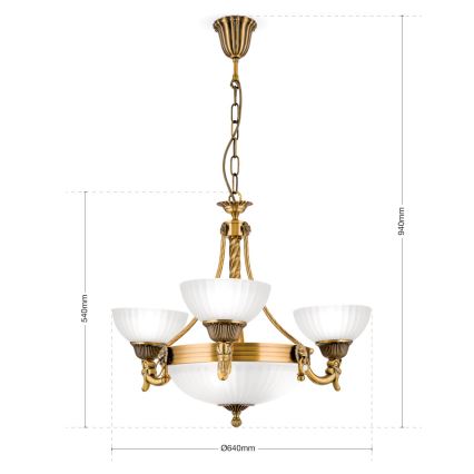 Pendel med kædeophæng ROCCA 6xE27/60W/230V diameter 64 cm bronze/hvid