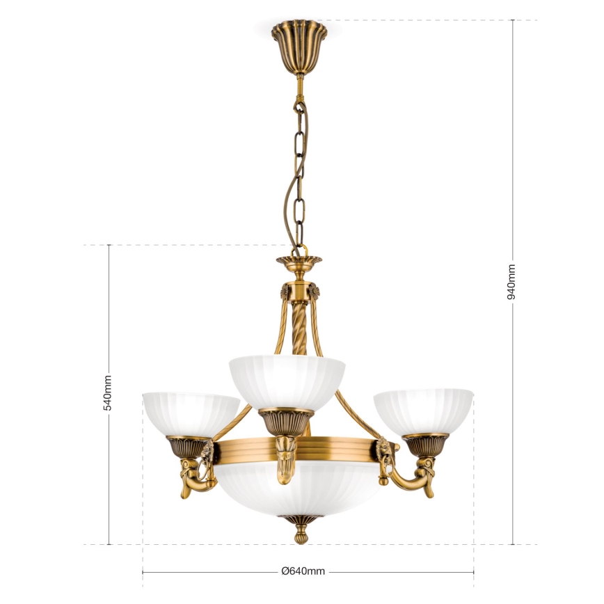 Pendel med kædeophæng ROCCA 6xE27/60W/230V diameter 64 cm bronze/hvid